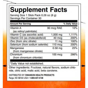 [Immunity Assist with C Plus Vitamin D & Zinc 30 пакетчета | Swanson Поддържа здравето на имунната система Насърчава хидратацията Засилва антиоксидантната активност в организма Имунна Подкрепа с Витамин