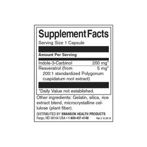 Indole-3-Carbinol with Resveratrol 200 мг 60 капсули | Swanson