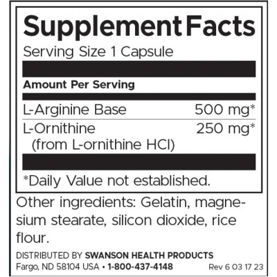 L-Arginine & L-Ornithine 100 капсули | Swanson L-Arginine & L-Ornithine 100 капсули | Swanson