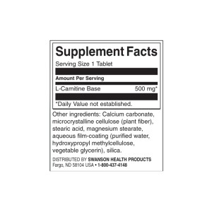 L-Carnitine 500 мг 100 таблетки | Swanson L-Carnitine 500 мг 100 таблетки | Swanson