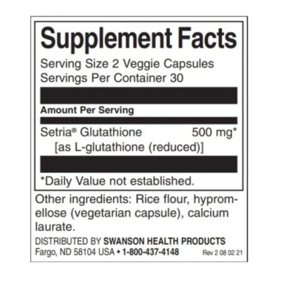 [L-Glutathione 250 мг 60 веге капсули | Swanson Предпазва от възпаление в тялото, предизвикано от оксидативен стрес Грижи се за здравето на черния дроб Помага при диабет L-глутатион 250 мг на капсуили е на