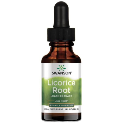 Licorice Root Liquid Extract - Alcohol & Sugar Free 29,6 мл | Swanson Повлиява положително здравето на стомашно-чревния тракт и подпомага храносмилането Помага за укрепване на нервната система Укрепва иму Licorice Root Liquid Extract - Alcohol & S