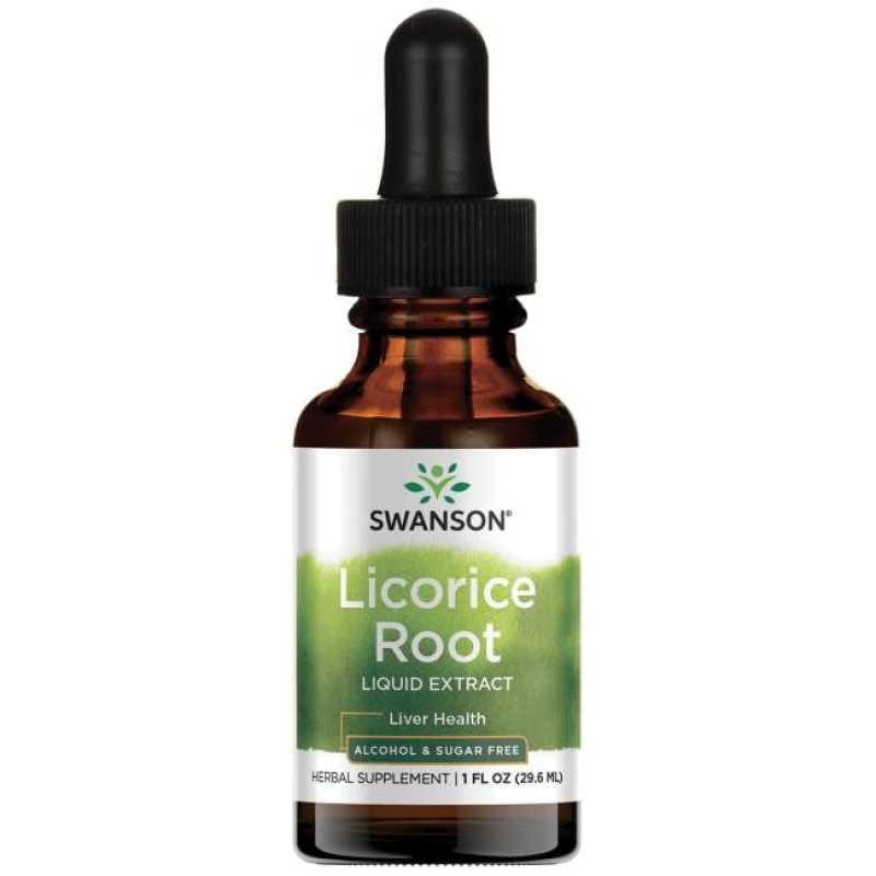 Licorice Root Liquid Extract - Alcohol & Sugar Free 29,6 мл | Swanson Повлиява положително здравето на стомашно-чревния тракт и подпомага храносмилането Помага за укрепване на нервната система Укрепва иму Licorice Root Liquid Extract - Alcohol & S