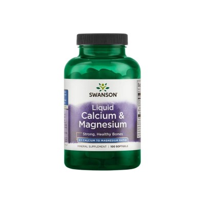 Liquid Calcium & Magnesium 120 гел-капсули | Swanson Високо концентриран продукт с калций и магнезий Поддържа сърдечно-съдовото здраве За  здравословно кръвно налягане и балансирани нива на глюкоза Liquid Calcium & Magnesium 120 гел-капсули | Swan