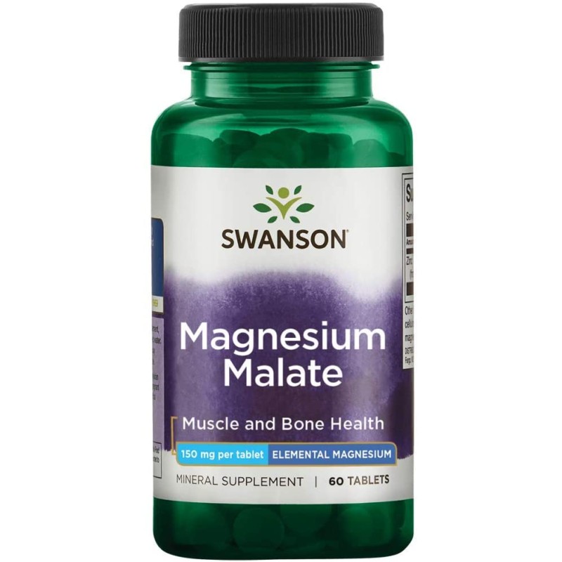 Magnesium Malate 150 мг 60 таблетки | Swanson Магнезият има роля в процеса на клетъчно делене Допринася за нормалния енергиен метаболизъм  Подпомага нормалното функциониране на нервната система Поддър Magnesium Malate 150 мг 60 таблетки | Swanson Магнезия