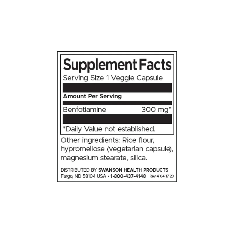 Maximum Strength Benfotiamine 300 мг 60 веге капсули | Swanson Maximum Strength Benfotiamine 300 мг 60 веге капсули | Swanson