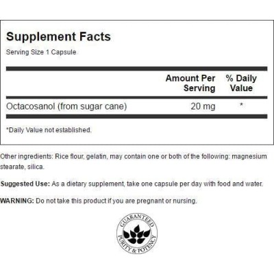 Maximum Strength Octacosanol 20 мг 30 веге капсули | Swanson