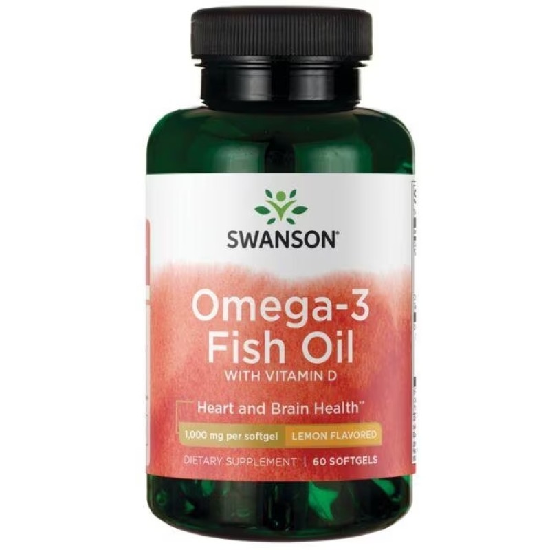 Omega-3 Fish Oil with Vitamin D Lemon Flavored 60 гел-капсули | Swanson