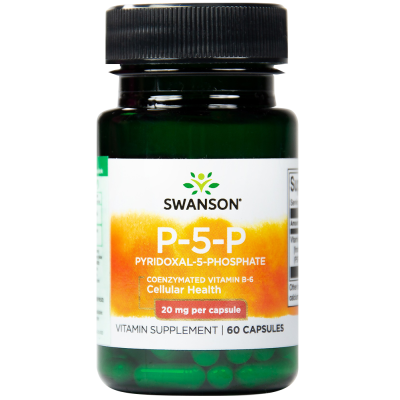 P-5-P (Pyridoxal-5-Phosphate/Пиридоксал-5-фосфат) 20 мг 60 капсули | Swanson Активна форма на Коензим B6 Поддържа здрава нервна система Помага при сърдечно-съдови проблеми Намалява стреса, нервно P-5-P (Pyridoxal-5-Phosphate/Пиридоксал-5-фосфат) 20 мг 60 