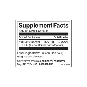 Pantothenic Acid 500 мг 250 капсули | Swanson