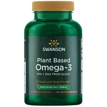 [Plant Based Omega-3 120 веге капсули | Swanson Поддържа здравето на мозъка и сърцето Устойчив произход от възобновяеми растения Естествен продукт без съдържание на замърсители Омега-3 от Водорасли на веге