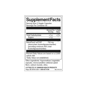 Prebiotic for Friendly Flora Support 750 мг FOS 60 веге капсули | Swanson
