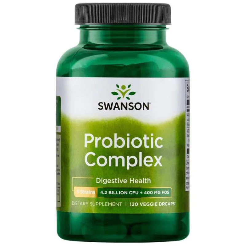 Probiotic Complex 120 вегетариански капсули | Swanson Грижи се за здравето на Вашия стомашен комфорт Над четири милиарда жизнеспособни организми от пет различни полезни щама Подпомага състоянията на диария и Probiotic Complex 120 вегетариански капсули | S