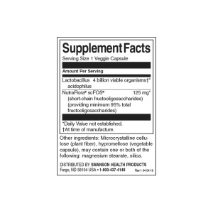 ProLacto Acidophilus 4 млрд. CFU 60 веге капсули | Swanson