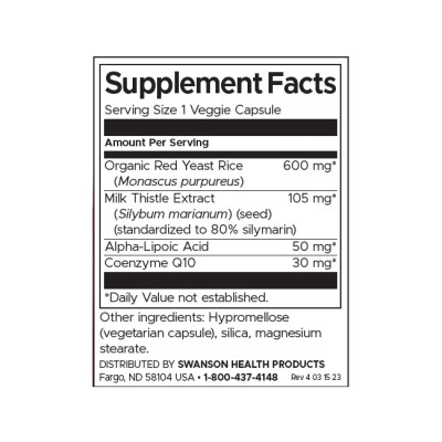 Red Yeast Rice & CoQ10 with Milk Thistle and Alpha Lipoic Acid 60 веге капсули | Swanson Red Yeast Rice & CoQ10 with Milk Thistle and Alpha Lipoic Acid 60 веге капсули | Swanson