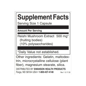 Reishi Mushroom Extract - Standardized 500 мг 90 капсули | Swanson