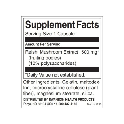 Reishi Mushroom Extract - Standardized 500 мг 90 капсули | Swanson