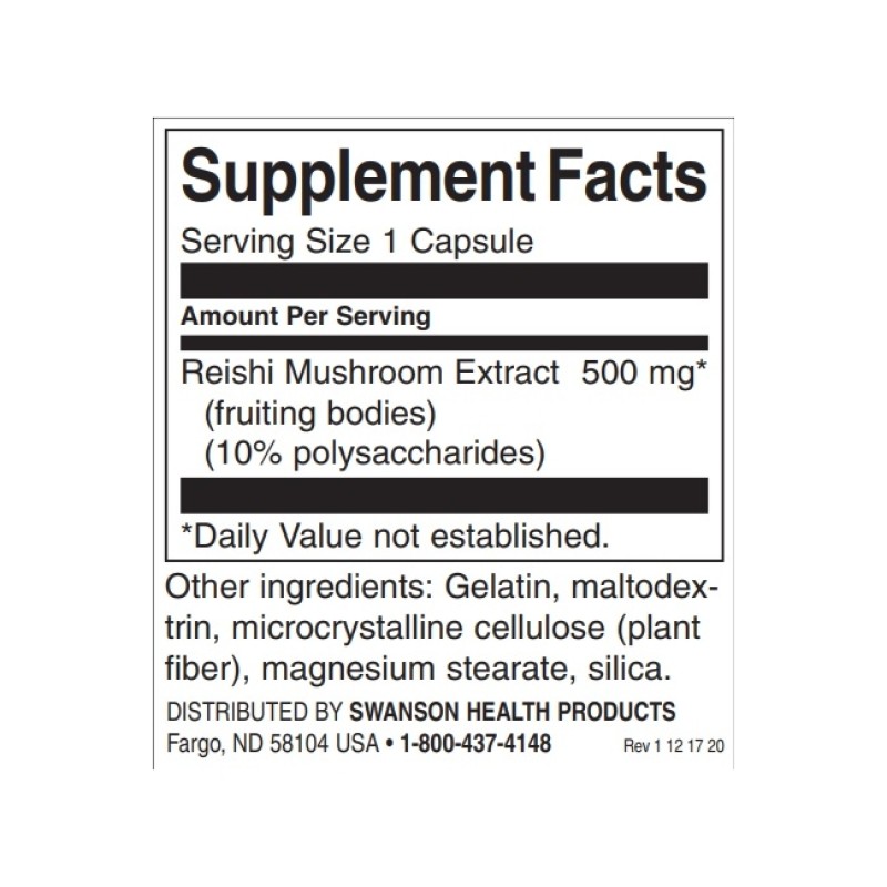 Reishi Mushroom Extract - Standardized 500 мг 90 капсули | Swanson Reishi Mushroom Extract - Standardized 500 мг 90 капсули | Swanson