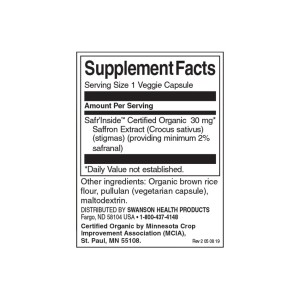 Saffron Extract 60 вегетариански капсули | Swanson Saffron Extract 60 вегетариански капсули | Swanson