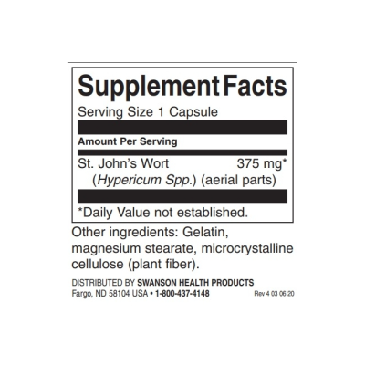 [St. Johns Wort 375 мг 120 капсули | Swanson Много подходящ за хора, подложени на ежедневен стрес и напрежение Срещу различни форми на депресия Добро средство за повишаване на настроението и положителните