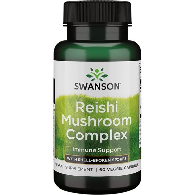 Reishi Mushroom Complex 60 веге капсули | Swanson За подсилване на имунните защити Срещу стреса, действа успокояващо Добро средство зсрещу възпалението Действа регенериращо и пречистващо на клетките Пре Reishi Mushroom Complex 60 веге капсули | Swanson За