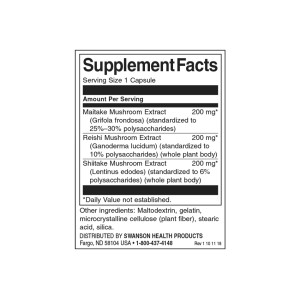 Triple Mushroom Complex 3 Mushroom Formula 60 капсули | Swanson