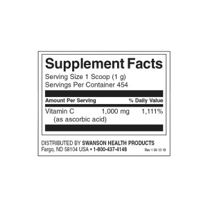 100% Pure Vitamin C на прах 454 гр | Swanson