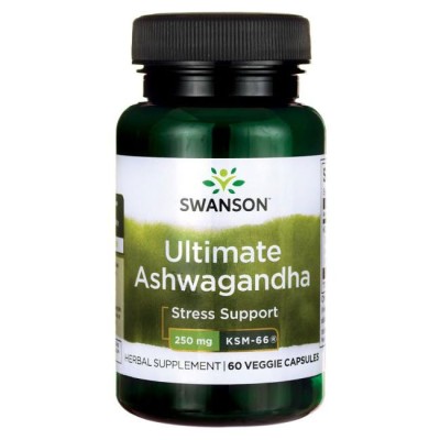 Ultimate Ashwagandha KSM-66 250 мг 60 веге капсули | Swanson Помага при безсъние Оказва благотворно влияние при стрест и тревожност Понижава нивата на кръвната захар Повишава общото физическо здраве и издр Ultimate Ashwagandha KSM-66 250 мг 60 веге капсул