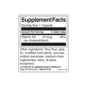 Vitamin D-3 400 IU 250 капсули | Swanson