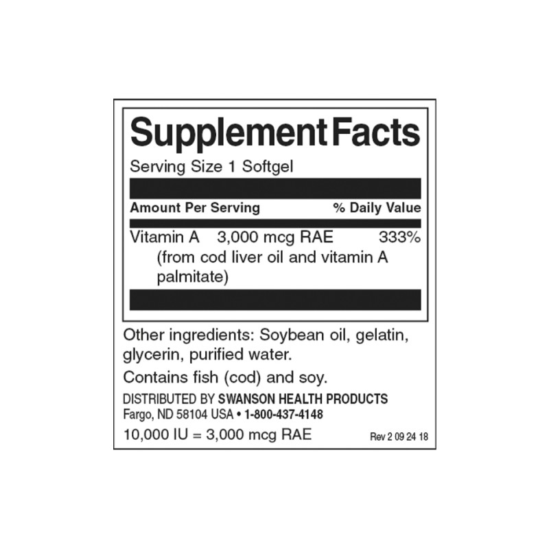 Vitamin A 10 000 IU 250 гел-капсули | Swanson Vitamin A 10 000 IU 250 гел-капсули | Swanson