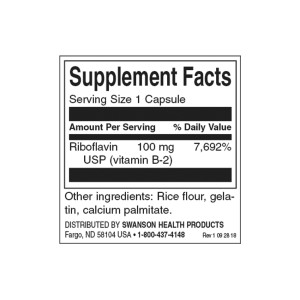 Vitamin B-2 (Riboflavin) 100 мг 100 Капсули | Swanson