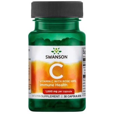 Vitamin C with Rose Hips 1000 мг 30/90/250 капсули | Swanson Съдържа екстракт от шипки за допълнителна антиоксидантна поддръжка Поддържа имунната система Подпомага неутрализирането на свободните радикали в тя Vitamin C with Rose Hips 1000 мг 30/90/250 кап