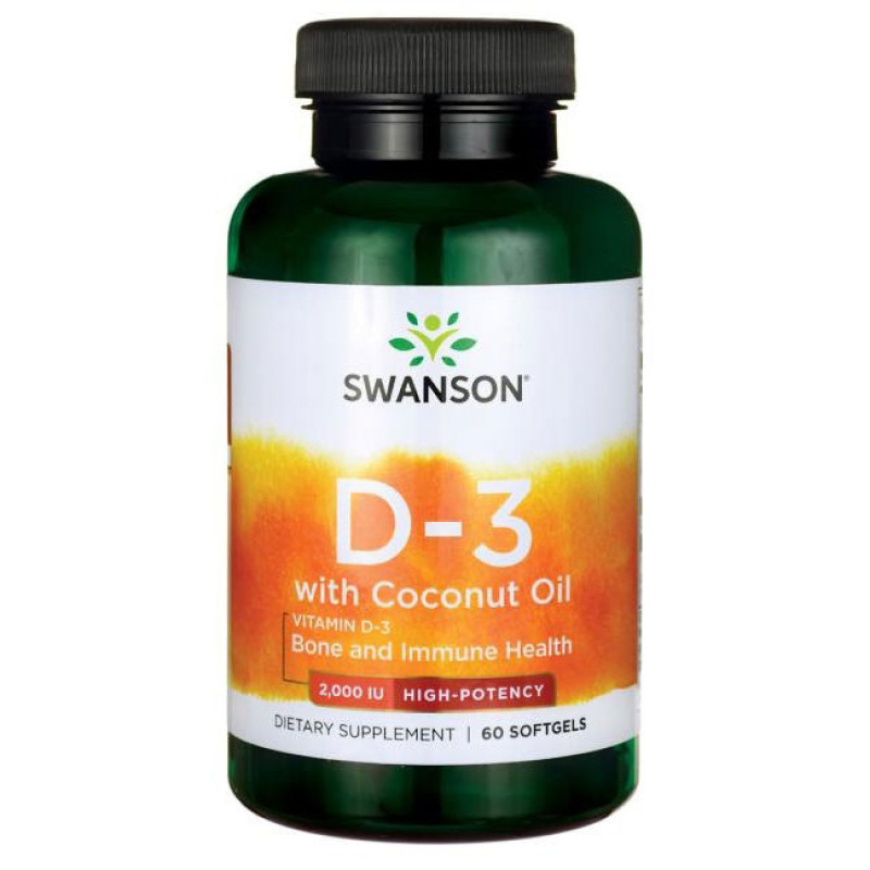 Vitamin D-3 with Coconut Oil 2000 IU 60 Софт Гел Капсули | Swanson