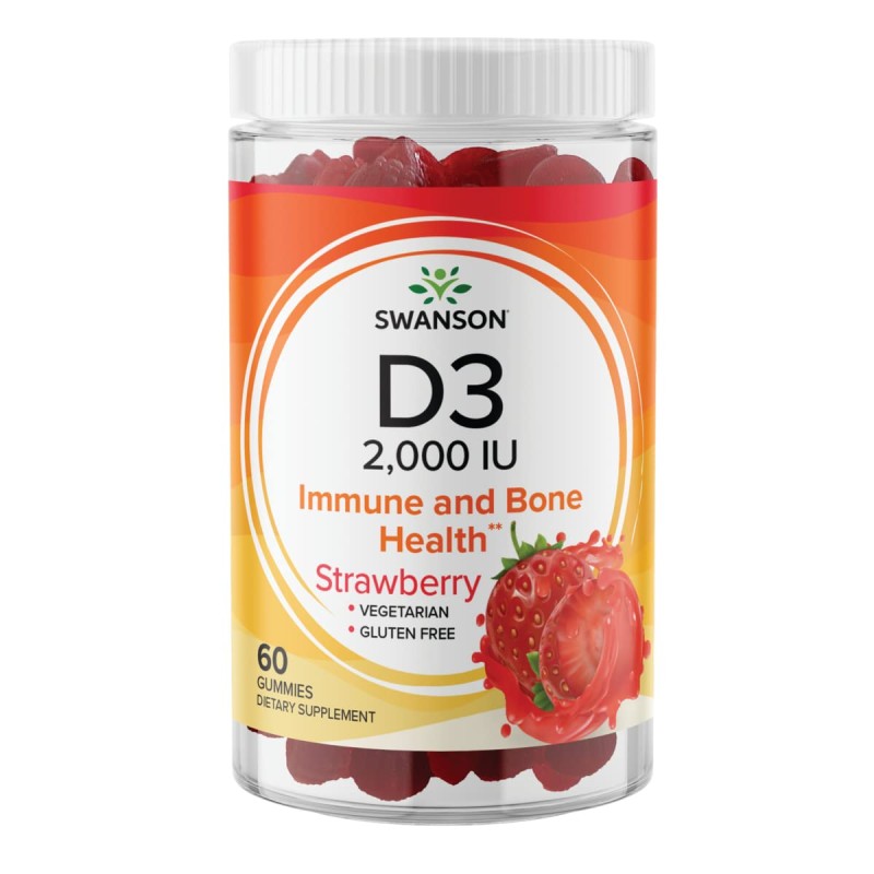 [Vitamin D3 Immune & Bone Health 60 дъвчащи таблетки ягода | Swanson Подпомага плътността на костите Допринася за имунната система и здравето на костите Подпомага клетъчната диференциация и регулирането на