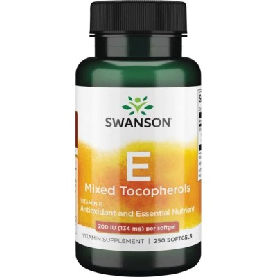 Vitamin E Mixed Tocopherols 200 IU 250 гел-капсули | Swanson Поддържа антиоксидантна защита и оптимална клетъчна функция Насърчава сърдечно-съдовото здраве Направен с хипоалергенни съставки Поддържа нормал Vitamin E Mixed Tocopherols 200 IU 250 гел-капсул
