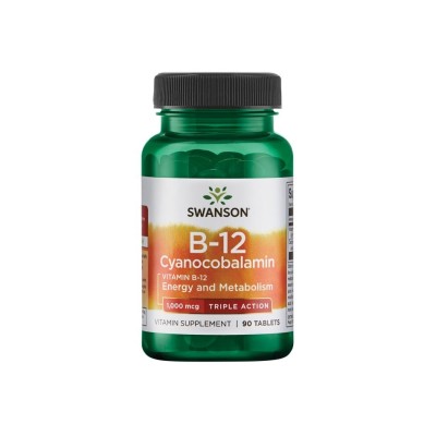 Vitamin Triple Action B-12 1000 мкг 90 Таблетки | Swanson Помага за насърчаване на здравословното кръвообращение Участва в производството на надбъбречни хормони, които участват в управлението на стреса Доприн Vitamin Triple Action B-12 1000 мкг 90 Таблетк