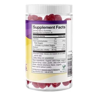 [Zinc Immune Health 30 мг 60 таблетки черен бъз | Swanson Цитратна форма за оптимално усвояване Повишава антиоксидантната активност, за да помогне за укрепване на защитните сили на тялото Поддържа нормалната к