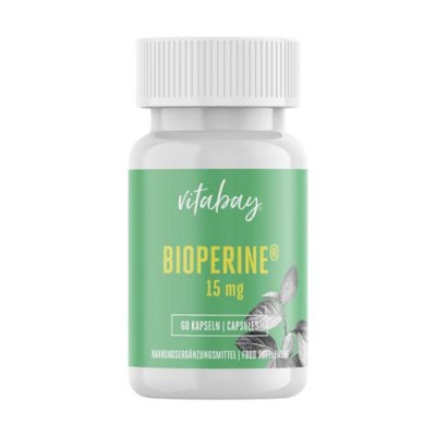 Bioperine 15 мг 60 капсули | Vitabay Подобрява усвояването на хранителни вещества Ускорява изгарянето на мастната тъкан  Регулира работата на храносмилателната система Облекчава болката Засилва тер Bioperine 15 мг 60 капсули | Vitabay Подобрява усвояванет