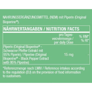 Bioperine 15 мг 60 капсули | Vitabay Подобрява усвояването на хранителни вещества Ускорява изгарянето на мастната тъкан  Регулира работата на храносмилателната система Облекчава болката Засилва тер Bioperine 15 мг 60 капсули | Vitabay Подобрява усвояванет