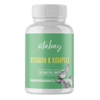 [Vitamin K Komplex 120 таблетки | Vitabay Грижи се за здравето на костите Предпазва от фрактури и наранявания Намалява силното кръвотечене по време на менструация, като усокоява болката Витамин К Комплекс н