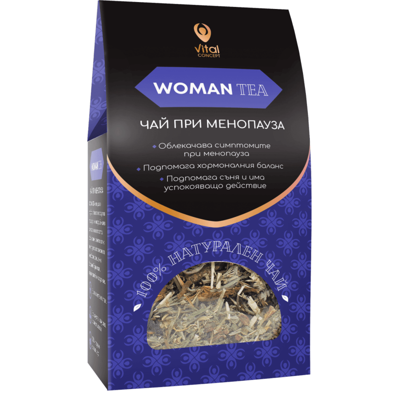 Woman Tea 100 гр | Vital Concept Помага да постигнете хормонален баланс и да облекчите основната причина за симптомите на менопаузата Съдържа изцяло естествени съставки за подпомагане на естрогена, които спомага Woman Tea 100 гр | Vital Concept Помага да 