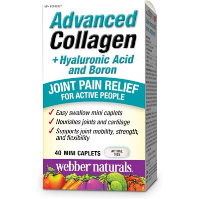 Advanced Collagen + Hyaluronic Acid and Boron 40 мини каплети | Webber Naturals Отличава се с UC-II колаген, патентована марка, подкрепена от изследвания Помага за облекчаване на болки и скованост в ставите&nbsp Advanced Collagen + Hyaluronic Acid and