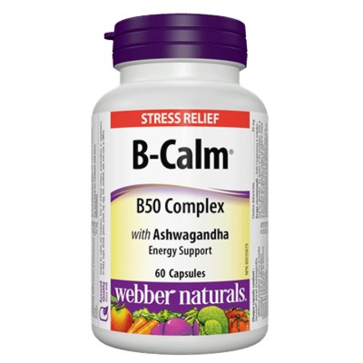 B-CALM® B50 Комплекс с Ашваганда 60 капсули | Webber Naturals Най-доброто съотношение на активните съставки Доставя най-ценния адаптоген – ашваганда Високо съдържание на биоактивни глюкозидни в B-CALM® B50 Комплекс с Ашваганда 60 капсули | Webber Naturals