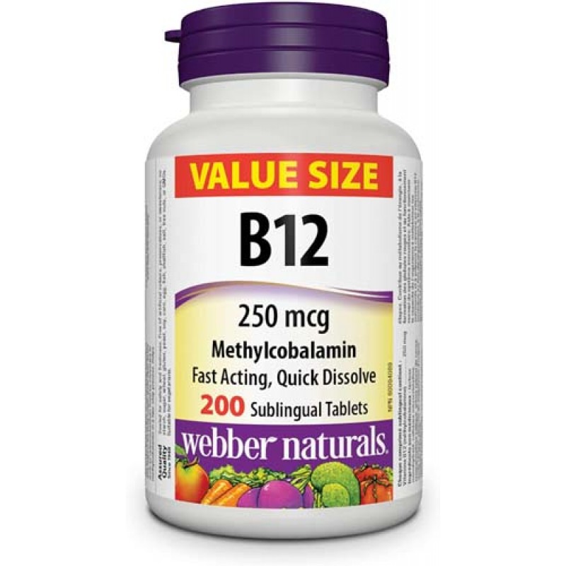 B12 Methylcobalamin 250 мкг 200 таблетки | Webber Naturals