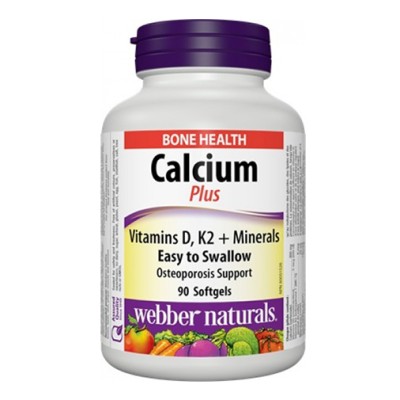 Калций Плюс Витамин D3, K2 и Минерали 257 мг 90 гел-капсули | Webber Naturals За плътни кости, без ронливост Стопира рушенето на костите при остеопороза Заздравява костната тъкан и структура Оказва действи Калций Плюс Витамин D3, K2 и Минерали 257 мг 90 г