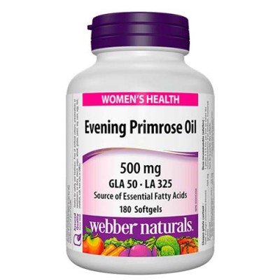 Evening Primrose Oil 500 мг 180 дражета | Webber Naturals Облекчава симптомите на предменструален синдром и менопауза Помага за изчистване на акнето и поддържане на здрава кожа Благоприятства намаляването на Evening Primrose Oil 500 мг 180 дражета | Webbe