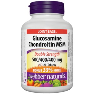 Glucosamine Chondroitin MSM 500/400/400 мг 120 таблетки | Webber Naturals Противодейства на основната причина за увреждане на ставите, болката и възпалението Облекчава болки в ставите, свързани с остеоартрита Glucosamine Chondroitin MSM 500/400/400 мг 120