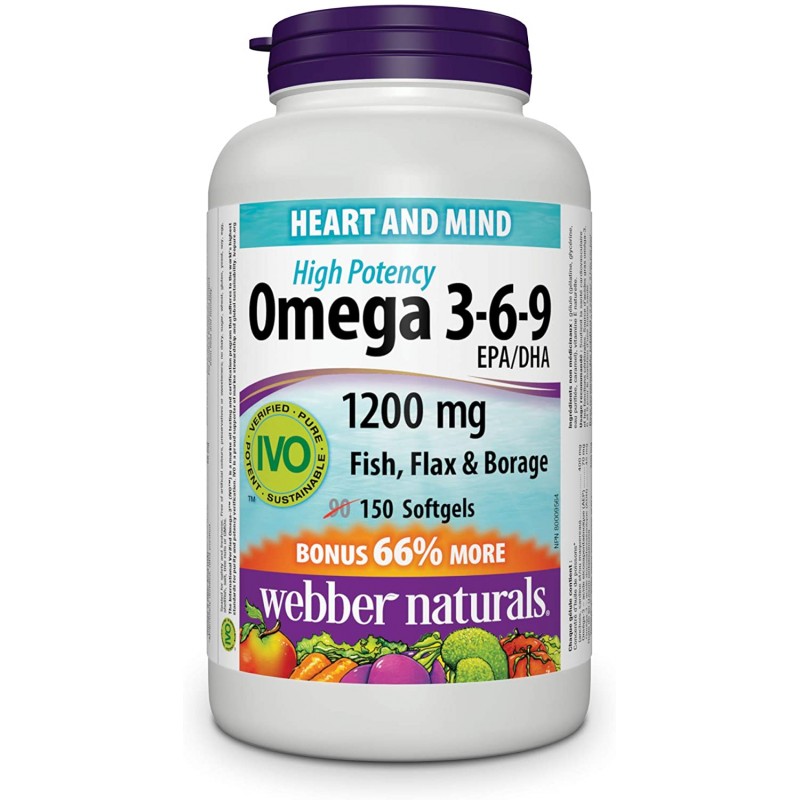 High Potency Omega-3-6-9 1200 мг 150 гел-капсули | Webber Naturals