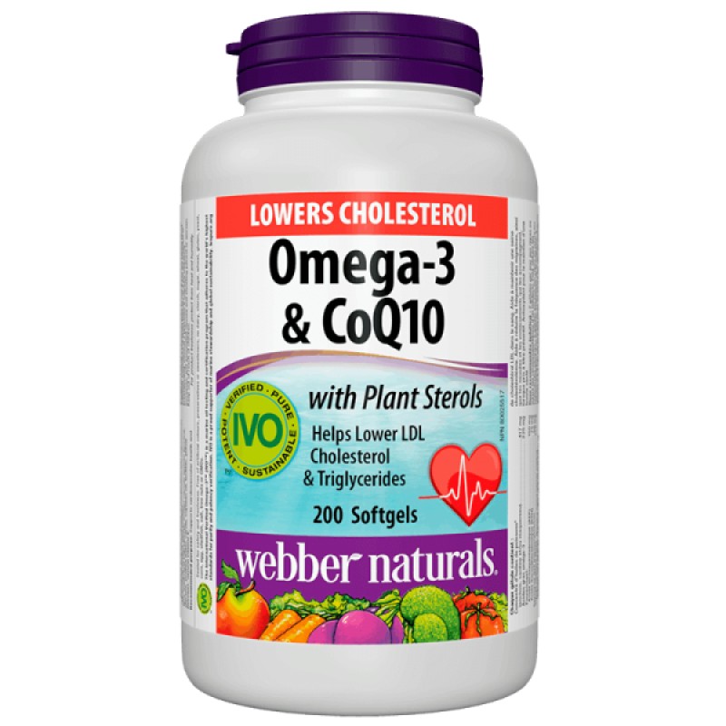 Lowers Cholesterol Omega-3 & CoQ10+Plant Sterols 200 гел-капсули | Webber Naturals