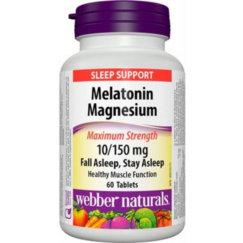 Мелатонин 10 мг + Магнезий 150 мг 60 таблетки | Webber Naturals 